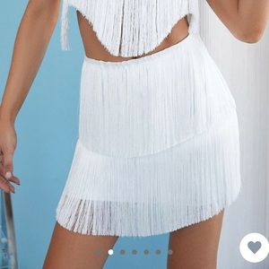 12th Tribe Viva Forever White Fringe Mini Skirt